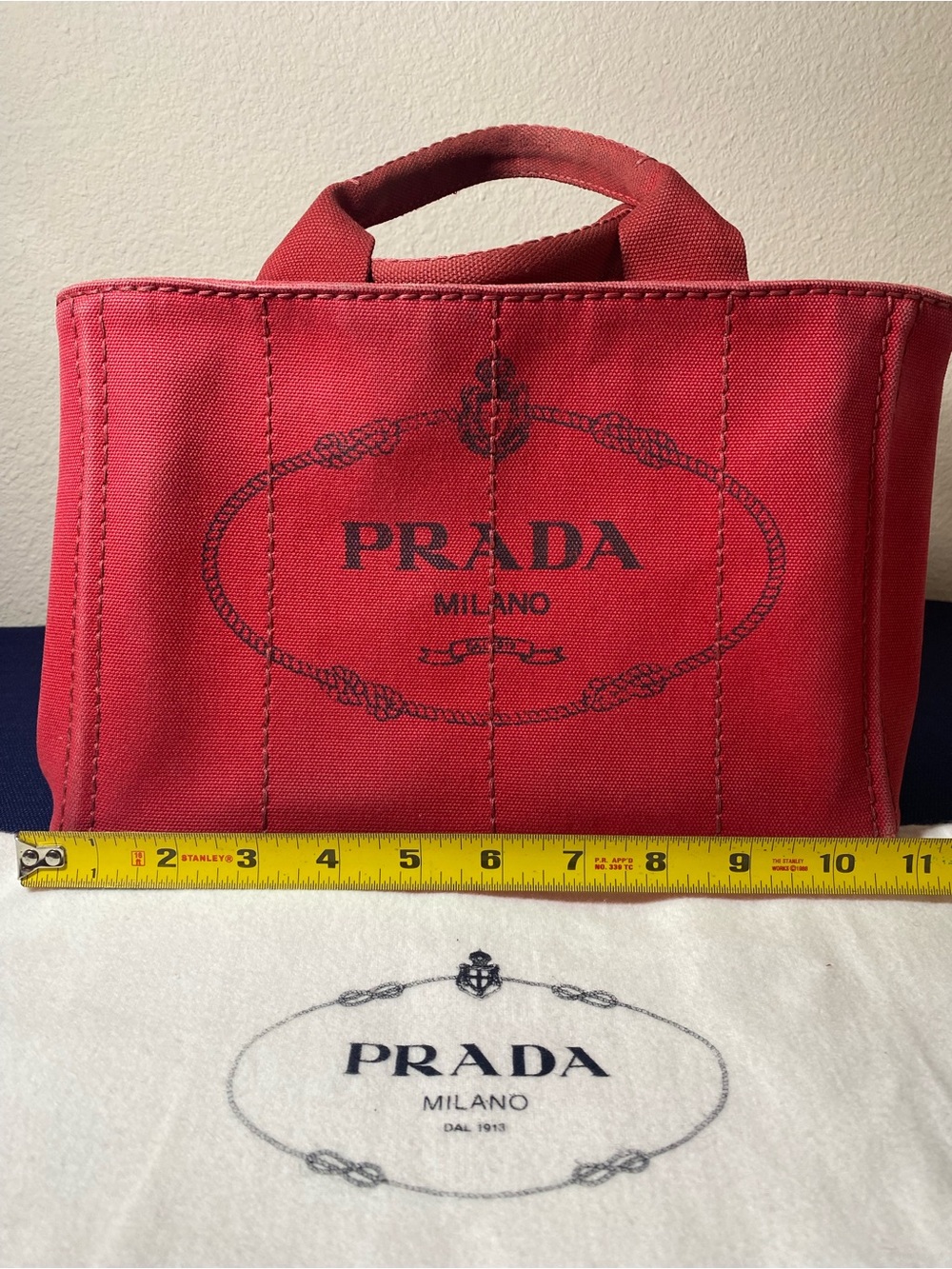 Prada Red Canapa Canvas Tote with Logo - w/Authentication Card - Picture 16 of 17